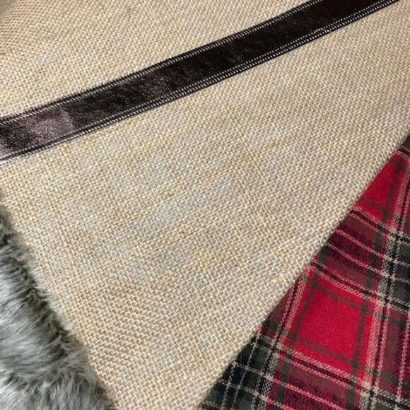 Valery Madelyn 48" Red/Black Tartan Linen Blend Bronze Christmas Tree Skirt - Picture 7 of 14